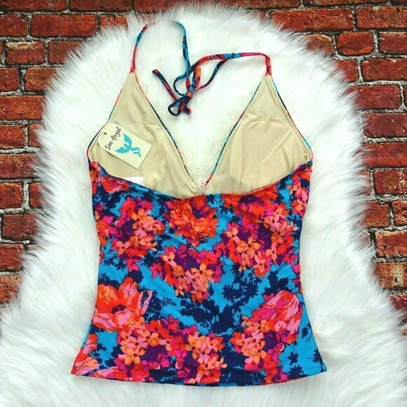 Sea Angel Tankini Top Swimsuit Lace Trim Floral NWT M - Picture 4 of 11
